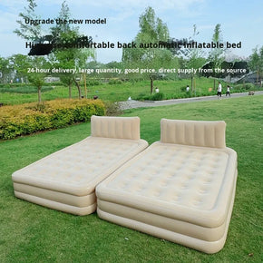 Inflatable Air Mattress - Flocked Camping Air Bed with Built-in Pump, 300kg Load (With or Without Backrest)
